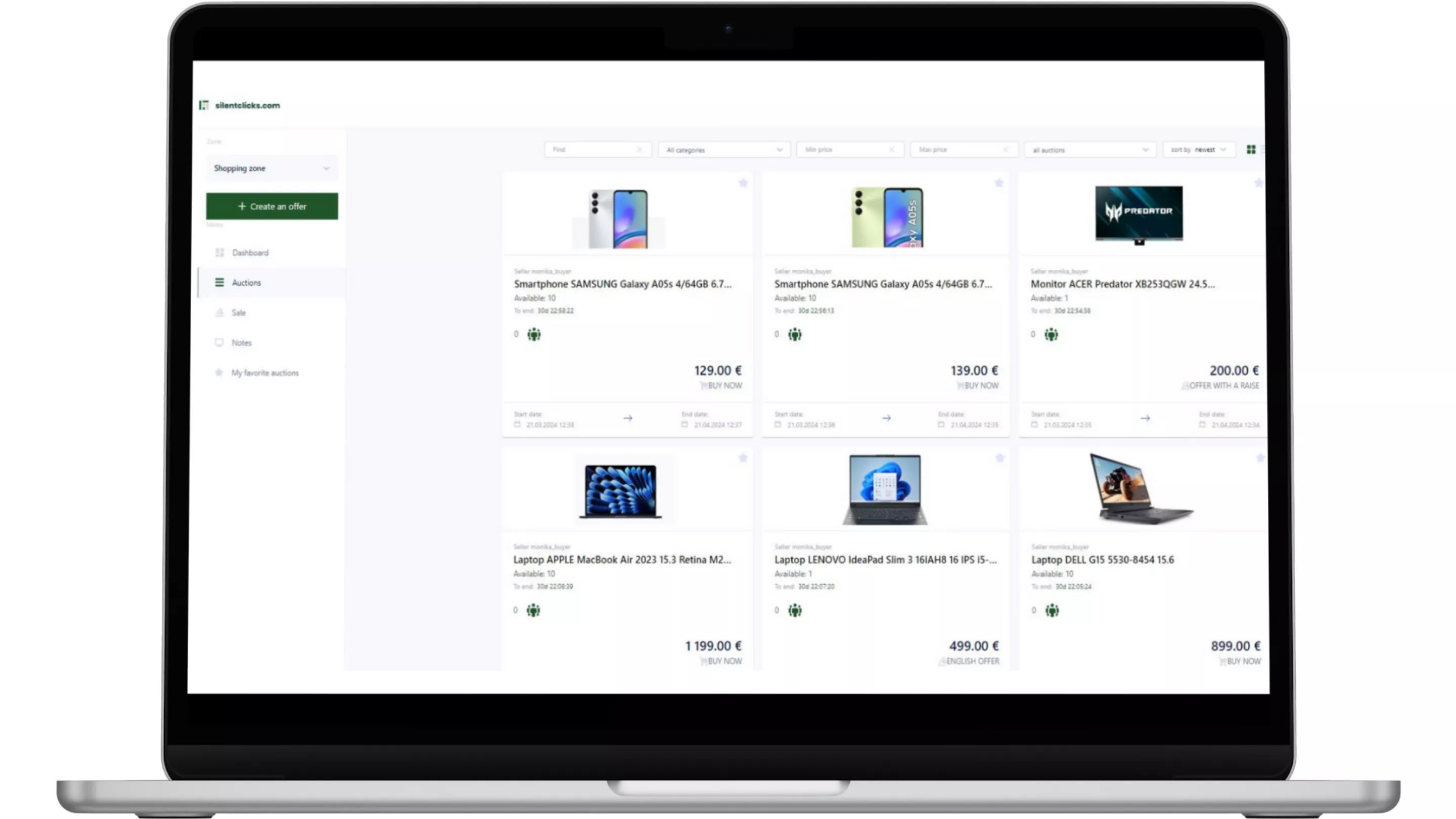 screenshot of silentclicks platform