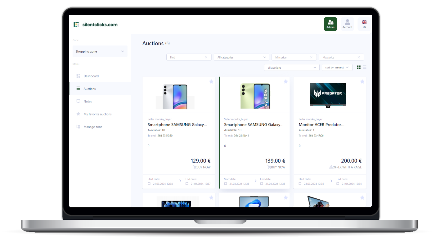 screenshot of silentclicks platform